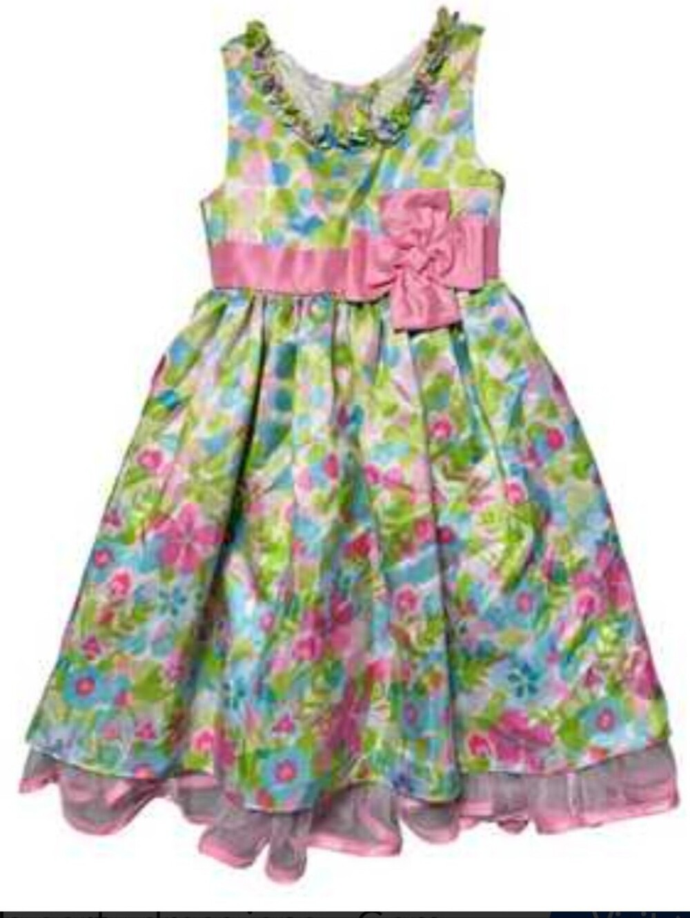 Jona Michelle Girls Floral Party Dress with Pink Sash Sz 4